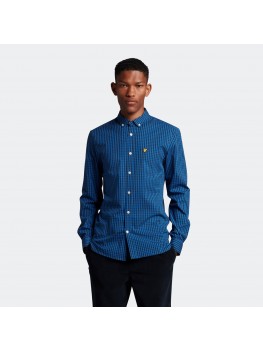 Lyle & Scott Men's Jet Black & Bright Blue Gingham Long Sleeve Shirt - LW1114VOG