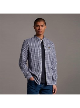 Lyle & Scott Men's Blue & White Gingham Long Sleeve Shirt - LW1114VOG