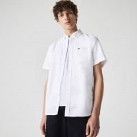 Lacoste Men's Regular Fit Oxford Cotton Short Sleeve Shirt In White - CH4975 00 001