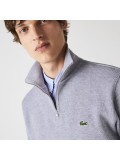 Lacoste Men's Zippered Stand-Up Collar Cotton Sweater In Light Grey - SH1927-00