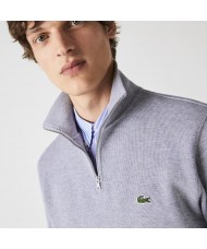Lacoste Men's Zippered Stand-Up Collar Cotton Sweater In Light Grey - SH1927-00