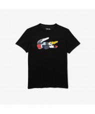 Lacoste Men's Sport Patchwork Crocodile Print Cotton T-shirt In Black TH0822 00 031