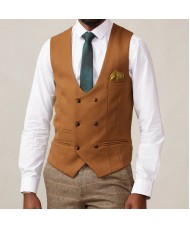 Marc Darcy "Kelvin" Double Breasted Slim Fit Gold Waistcoat