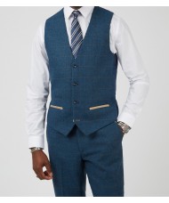 Marc Darcy "Dion" Blue Tweed Check Single Breasted Waistcoat