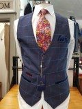 Marc Darcy "Drake" Navy Check Single Breasted Waistcoat