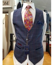 Marc Darcy "Drake" Navy Check Single Breasted Waistcoat