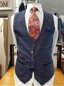 Marc Darcy "Drake" Navy Check Single Breasted Waistcoat