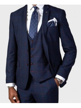 Marc Darcy "Edinson" Navy Wine Check Blazer