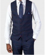 Marc Darcy Single Breasted Edinson Waistcoat In A Navy & Wine Check