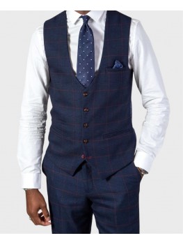 Marc Darcy Single Breasted Edinson Waistcoat In A Navy & Wine Check