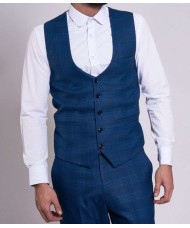 Marc Darcy "Jerry" Single Breasted Check Waistcoat In Blue