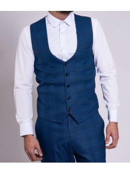 Marc Darcy "Jerry" Single Breasted Check Waistcoat In Blue
