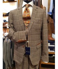 Marc Darcy "Ray" Slim Fit Single Breasted Tan Check Blazer