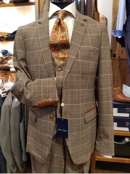 Marc Darcy "Ray" Slim Fit Single Breasted Tan Check Blazer