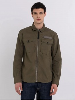 Replay Satin Overshirt with zipper In Dark Olive M4113 .000.84749