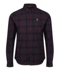 Luke Oxford Long Sleeve Check Shirt In Merlot - M650950