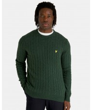 Lyle & Scott Crew Neck Cable Knit Sweater In Dark Green Marl - KN732V