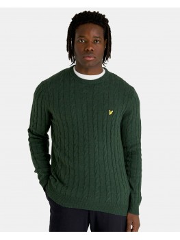 Lyle & Scott Crew Neck Cable Knit Sweater In Dark Green Marl - KN732V