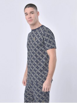 Luke "Berra 2" Crew Neck T Shirt With all over print in Navy  -  M710156