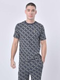 Luke "Berra 2" Crew Neck T Shirt With all over print in Navy  -  M710156