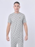 Luke "Berra 2" Crew Neck T Shirt With all over print in light grey  -  M710156