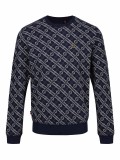 Luke "Dennison 2" Crew Neck Sweatshirt  With all over print in Navy  -  M710365