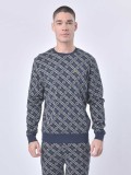 Luke "Dennison 2" Crew Neck Sweatshirt  With all over print in Navy  -  M710365