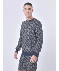 Luke "Dennison 2" Crew Neck Sweatshirt  With all over print in Navy  -  M710365