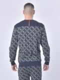 Luke "Dennison 2" Crew Neck Sweatshirt  With all over print in Navy  -  M710365