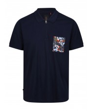 Luke "Zippo" Zip Polo Shirt With Sky Camo Print Pocket - Navy - M721450