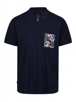 Luke "Zippo" Zip Polo Shirt With Sky Camo Print Pocket - Navy - M721450