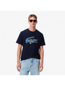 Lacoste Men's Heavy Cotton Crocodile Graphic T-shirt In Navy Blue - TH3603 00 166