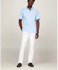 Tommy Hilfiger Poplin Short Sleeve Regular Fit Shirt In Light Blue - MW0MW33809 0GY