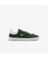 Lacoste Mens Baseshot Suede Trainers In Dark Green And White - 46SMA0065