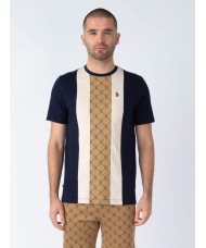 Luke "Kane" Overprinted Crew Neck T Shirt In Navy Cream & Caramel - M750150