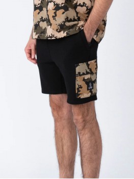 Luke Active Sweat Shorts in black with British Goodland Camo print - M750358
