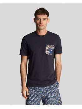 Lyle & Scott Crew Neck Floral Print Pocket T-Shirt In Navy Blue - TS2037V_Z271