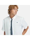 Timberland Men's Mill Brook Short Sleeve Linen Shirt In White - TB 0A2DCC100