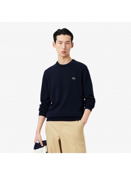 Lacoste Men's Cotton Crew Neck Sweater In Navy Blue  AH-1985 00 166