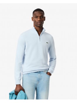 Lacoste Zipped High Neck Cotton Sweater In Sky Blue - AH1980 - 00 - T01 Lacoste Zipped High Neck Cotton Sweater In Sky Blue - AH1980 - 00 - T01