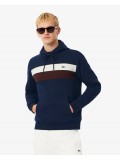 Lacoste Overhead Colour Block Fleece Hoodie In Navy White & Brown -  SH8161 00 6WZ