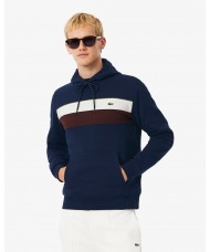 Lacoste Overhead Colour Block Fleece Hoodie In Navy White & Brown -  SH8161 00 6WZ