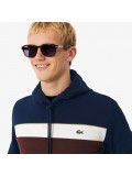 Lacoste Overhead Colour Block Fleece Hoodie In Navy White & Brown -  SH8161 00 6WZ