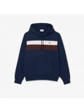 Lacoste Overhead Colour Block Fleece Hoodie In Navy White & Brown -  SH8161 00 6WZ