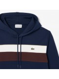 Lacoste Overhead Colour Block Fleece Hoodie In Navy White & Brown -  SH8161 00 6WZ