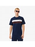 Lacoste Men's Jersey Colour-Block T-shirt Blue White Brown TH5890 Lacoste Men's Jersey Colour-Block T-shirt Blue White Brown TH5890