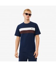 Lacoste Men's Jersey Colour-Block T-shirt Blue White Brown TH5890 Lacoste Men's Jersey Colour-Block T-shirt Blue White Brown TH5890