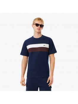 Lacoste Men's Jersey Colour-Block T-shirt Blue White Brown TH5890 Lacoste Men's Jersey Colour-Block T-shirt Blue White Brown TH5890