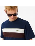 Lacoste Men's Jersey Colour-Block T-shirt Blue White Brown TH5890 Lacoste Men's Jersey Colour-Block T-shirt Blue White Brown TH5890