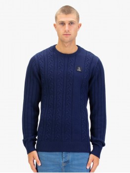 Luke Mitcham Cable Knit Sweater In Navy Blue -  M810650 Luke Mitcham Cable Knit Sweater In Navy Blue -  M810650